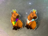 Image 1 of Rainbow Flag and Trans Colored Capybara Acrylic Pins