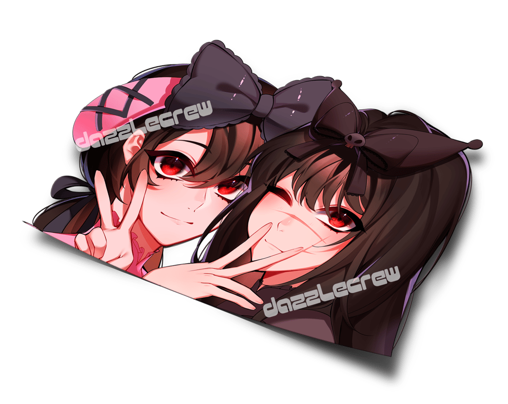 Image of Asa and Yoru sanrio outfits peeking sticker
