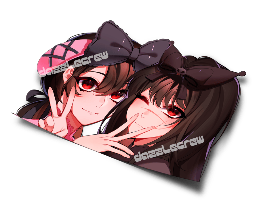 Image of Asa and Yoru sanrio outfits peeking sticker