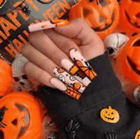  Halloween Press On Nails with Pumpkin Spider Web Design