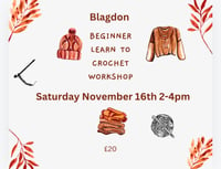 Image 1 of Blagdon learn to crochet workshop Saturday November 16th 2-4pm