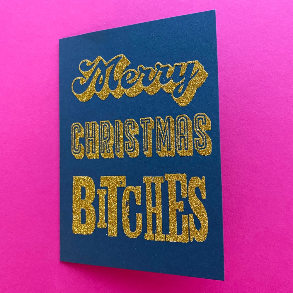 Image of Glitter Screen Printing Christmas card workshop.  Sun. Dec 1st. 3 hour lesson 12pm-3pm