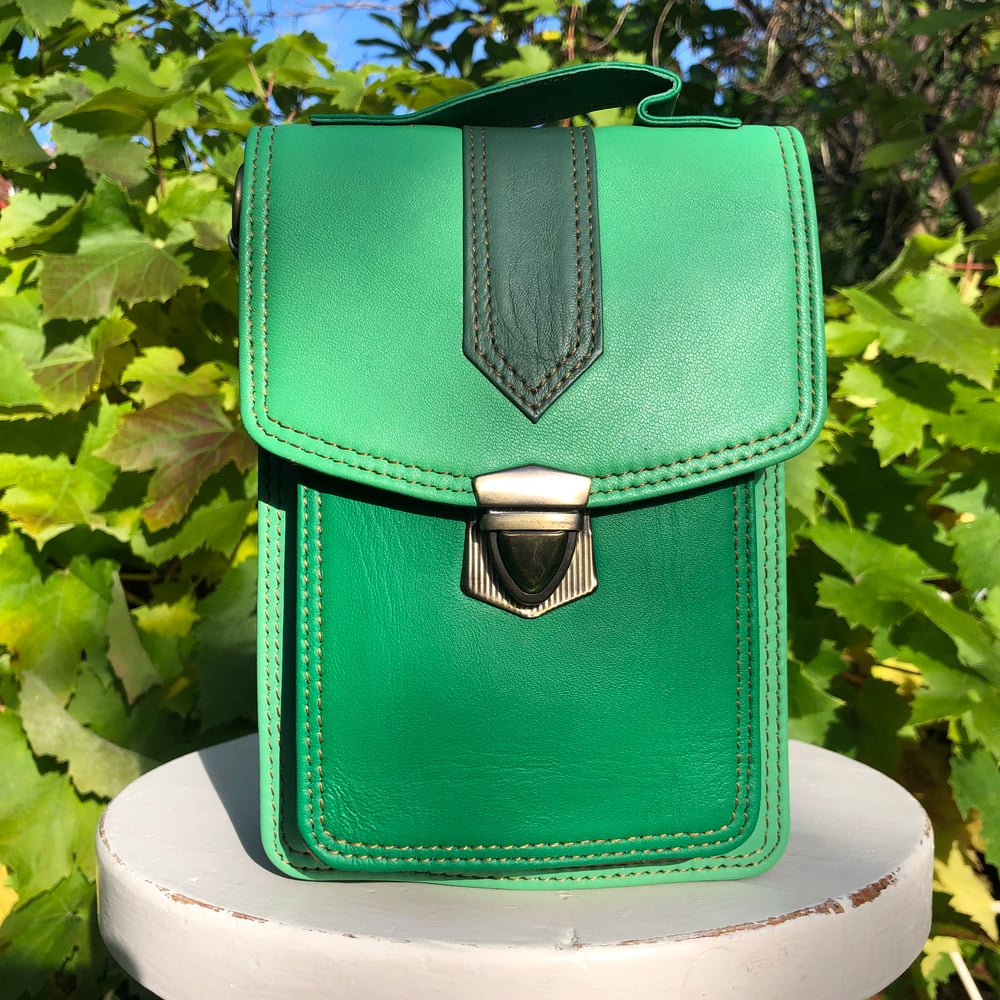 Image of Harlequin Collection Recycled Green Leather Belt/Shoulder Bag #49B