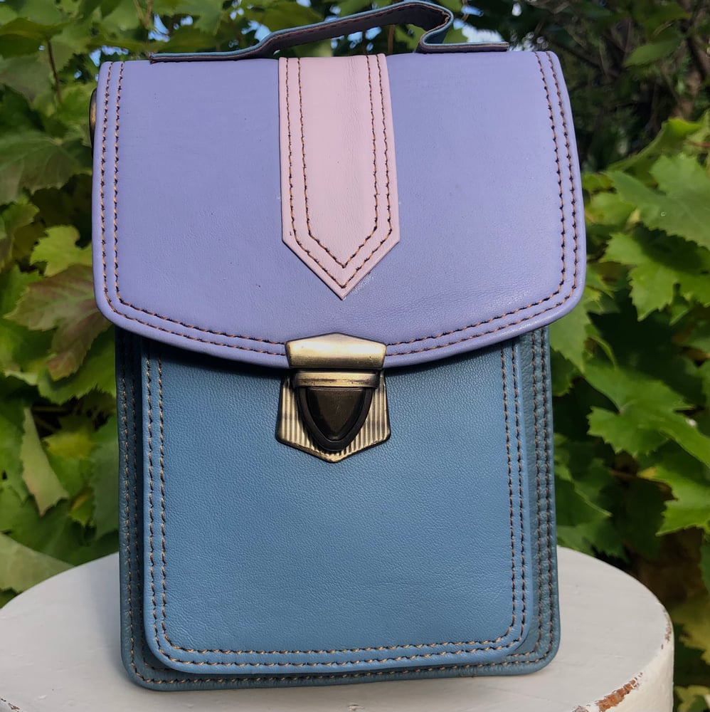 Image of Harlequin Collection Recycled Lilac/Blue Leather Belt/Shoulder Bag #49D