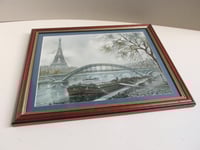 Image 2 of Framed Vintage Paris Art Print, Eiffel Tower, River Seine, Bridge & Boats by Maurice Legendre 