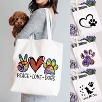 Image 4 of Peace Love Dogs Paw Shopping, Women Canvas Tote Shopper Shoulder Bag Reusable