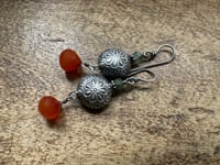 Image 7 of Floral Karen Hill Tribe and Carnelian earrings n76