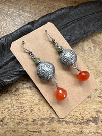 Image 12 of Floral Karen Hill Tribe and Carnelian earrings n76