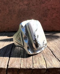 Image 1 of WL&A Handmade White Buffalo Arrowhead Signet Ring - Size 12