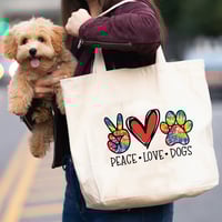 Image 1 of Peace Love Dogs Paw Shopping, Women Canvas Tote Shopper Shoulder Bag Reusable