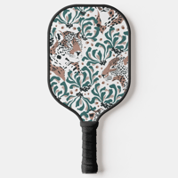 Image 2 of Green and Tan Leopard Custom Pickleball Paddle and Sporty Red Stripes with Your Name