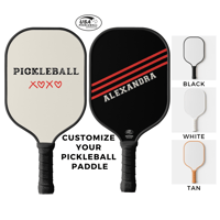 Image 1 of Love Pickleball Custom Pickleball Paddle Beige, Red, Black and Red Stripes with Your Name