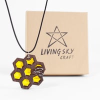 Image 4 of Bumble Bee on a Honey Comb - Wooden Pendant with Resin
