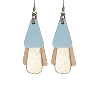 Australian leather earrings - 'Jazz'. Soft blue, gold, beige [JBG-932]