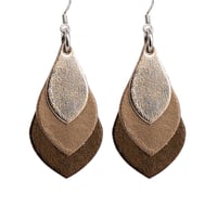 Image 1 of Australian leather earrings - 'Teardrop'. Rose gold, matte rose gold, dark bronze [TMT-040]