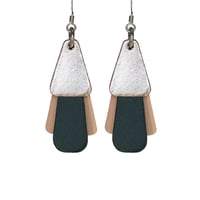 Australian leather earrings - 'Jazz'. Rose gold, dark forest green, natural [JRG-935]
