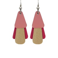 Australian leather earrings - 'Jazz'. Warm pink, matte gold, deep pink [JPG-928]