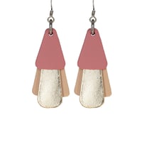 Australian leather earrings - 'Jazz'. Warm pink, gold, natural [JPG-921]