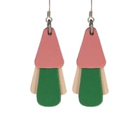 Australian leather earrings - 'Jazz'. Warm pink, emerald green, beige [JPG-942]