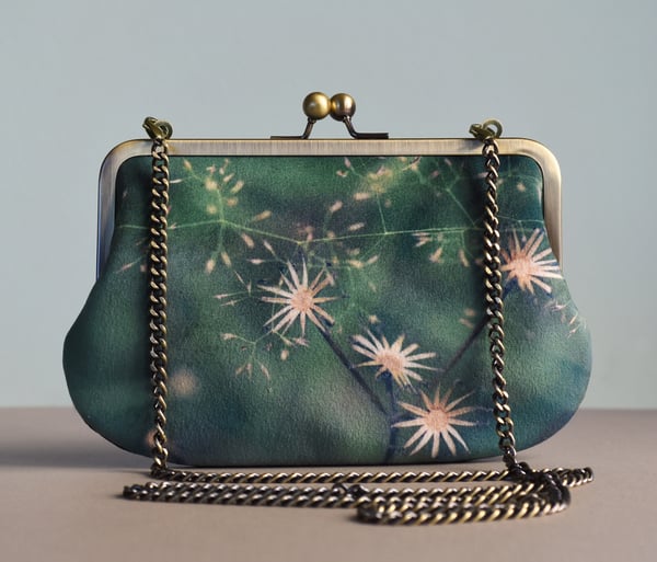 Image of Starburst twiggery, velvet kisslock shoulder bag with crossbody strap + plant-dyed lining