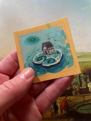 "House Boat II" // Original Miniature Painting. ++FREE INTERNATIONAL SHIPPING++