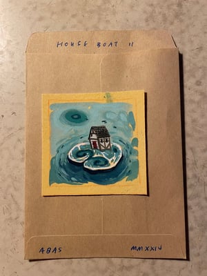 "House Boat II" // Original Miniature Painting. ++FREE INTERNATIONAL SHIPPING++