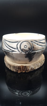 Image 4 of Traditional Taino horse hair and feather pot. 