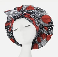 Image 1 of Brick Red Hair Bonnet Satin Lined Medium African Print Sleep Hat