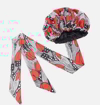 Image 2 of Brick Red Hair Bonnet Satin Lined Medium African Print Sleep Hat