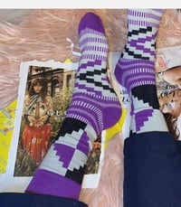 Image 3 of Purple African Print Socks Unisex Afro Map Geometry Pattern One Size 6-12