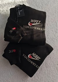 Image 2 of Hubby/Wifey Hoodies with Roman Numerals and Eachothers Initials