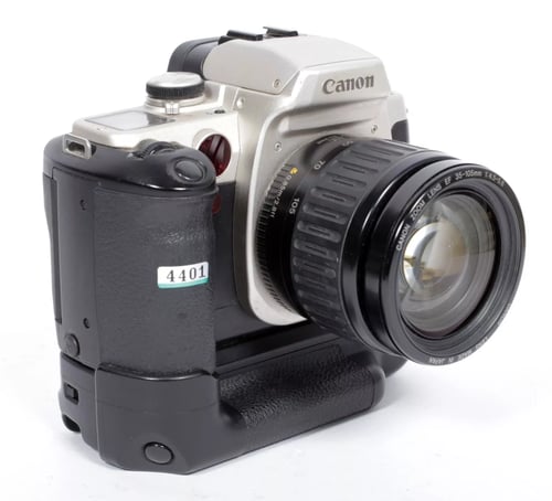 Image of Canon EOS ELAN IIE 35mm SLR Film Camera with 35-105mm zoom lens + GRIP #4401