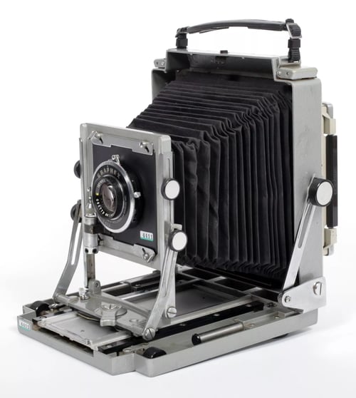 Image of Toyo 4X5 metal field camera with 127mm + 210mm lenses + holders + Film #4411