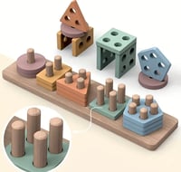 Image 1 of Colorful Wooden Sorting & Stacking Puzzle - Educational Toy for Youngsters, Enhances Color Recogniti