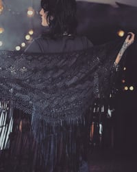 Image 1 of Black woven fringe shawl 