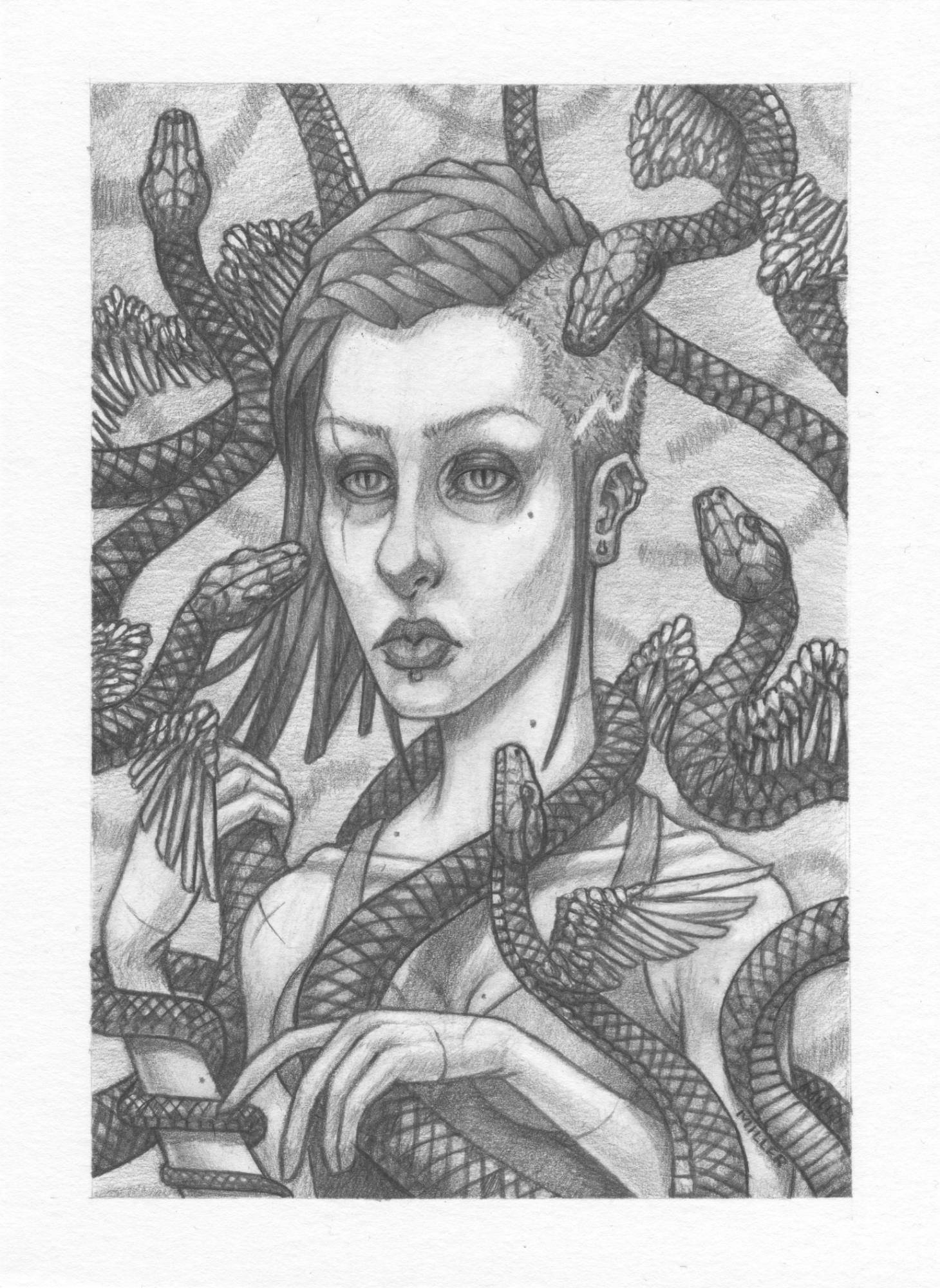 Image of Amphiptere Charmer - Framed Original Graphite