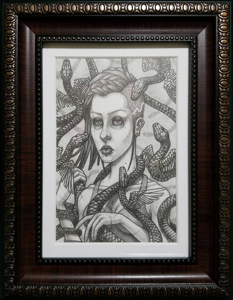 Image of Amphiptere Charmer - Framed Original Graphite