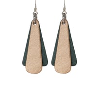 Australian leather earrings - 'Belle'. Matte rose gold, dark forest green [BRG-814]
