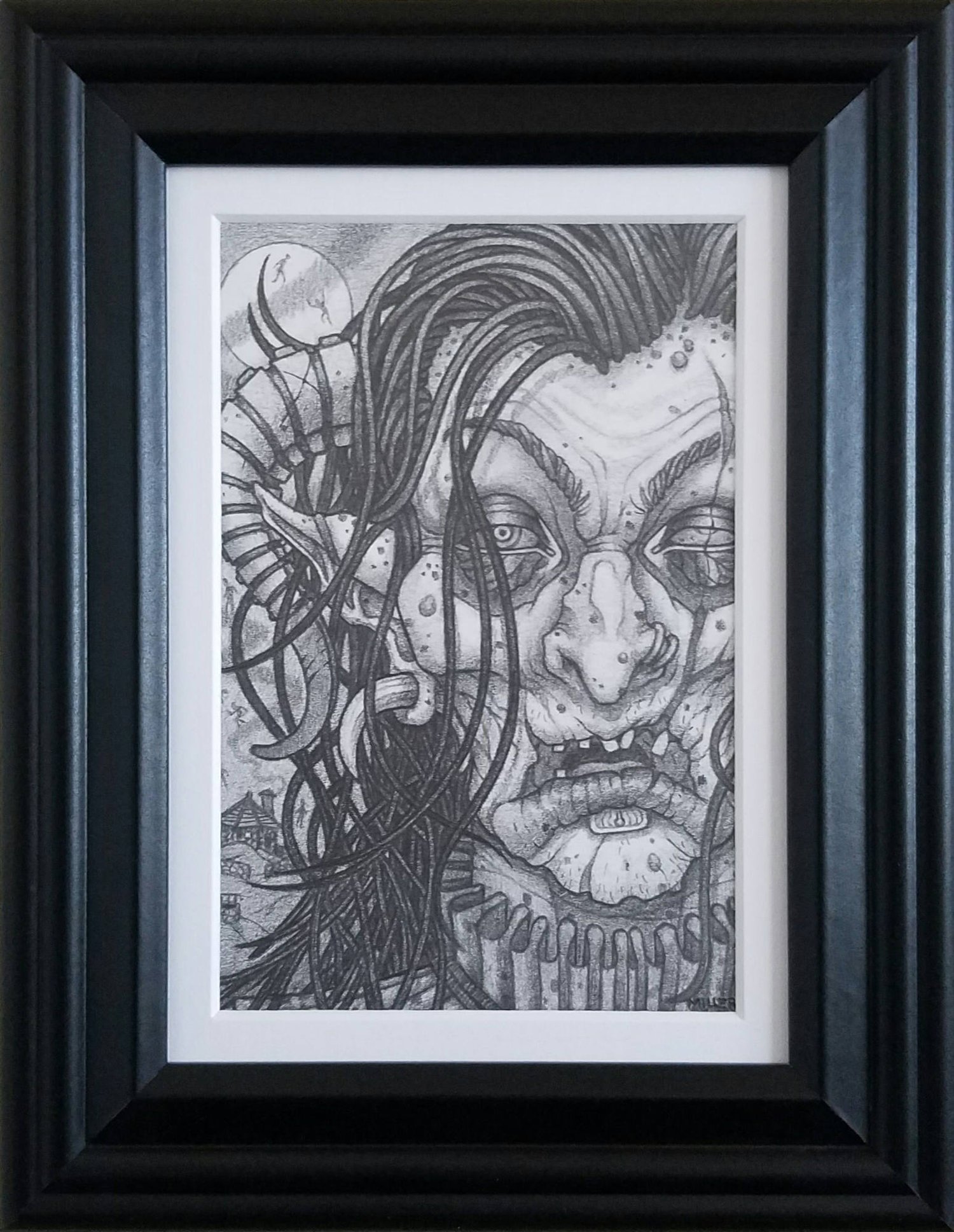 Image of Flight of the Crones - Framed Original Graphite