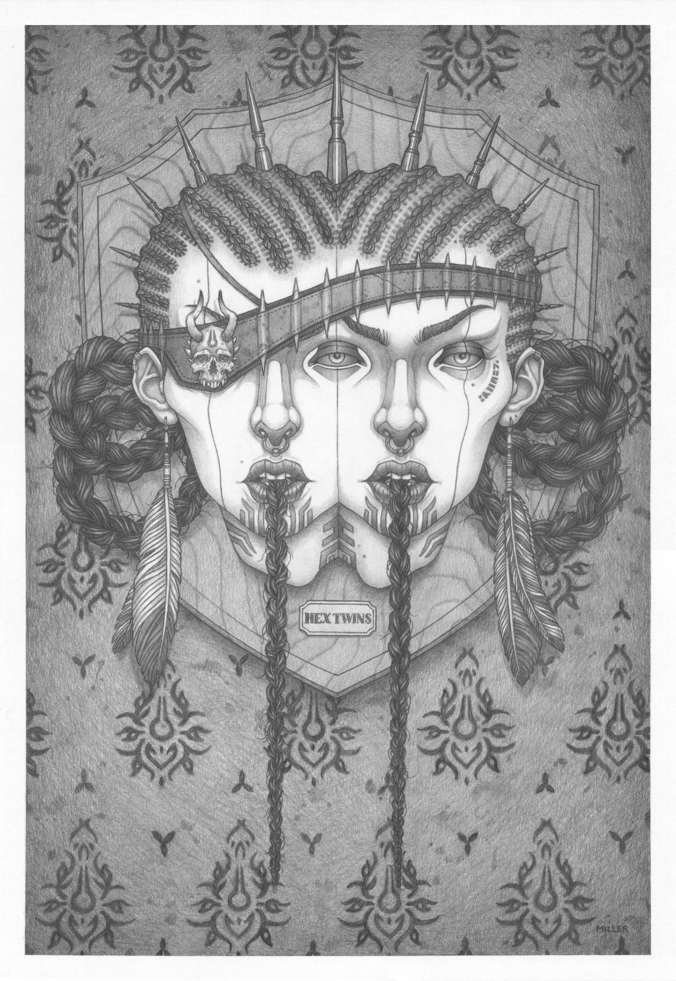 Image of Hex Twins - Framed Original Graphite