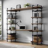 Image 1 of Industrial Wall Shelving Unit|Book Shelf|Book Case|Rustic Wood Iron Shelf|Computer Desk Shelve Unit