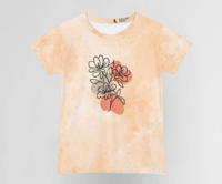 Image 1 of Hand-Drawn Bohemian Orange Flowers T-Shirt – Trendy Short Sleeve Boho Chic Tee
