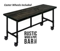 Image 5 of Caster Wheels Counter Height Rolling Vintage Bar Table. Rustic Bar Table Restaruant Bar Table Mobile