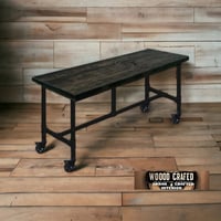 Image 6 of Caster Wheels Counter Height Rolling Vintage Bar Table. Rustic Bar Table Restaruant Bar Table Mobile