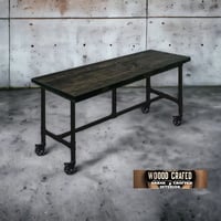 Image 7 of Caster Wheels Counter Height Rolling Vintage Bar Table. Rustic Bar Table Restaruant Bar Table Mobile