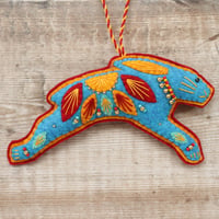 Image 1 of Blue Leaping Hare Decoration