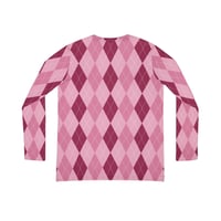 Image 3 of Women's Multicolor Pink Argyle Long Sleeve Top – Trendy Lightweight Polyester Shirt