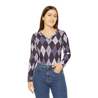 Image 2 of Women's Multicolor Purple Argyle Long Sleeve Top – Trendy Lightweight Polyester Shirt