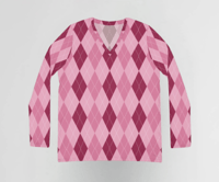 Image 1 of Women's Multicolor Pink Argyle Long Sleeve Top – Trendy Lightweight Polyester Shirt