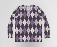 Image 1 of Women's Multicolor Purple Argyle Long Sleeve Top – Trendy Lightweight Polyester Shirt
